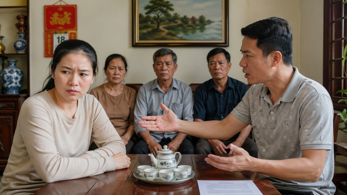 Chồng muốn tôi về nói chuyện với bố mẹ, đề xuất chia lại để các con được phần bằng nhau (ảnh minh họa: AI)