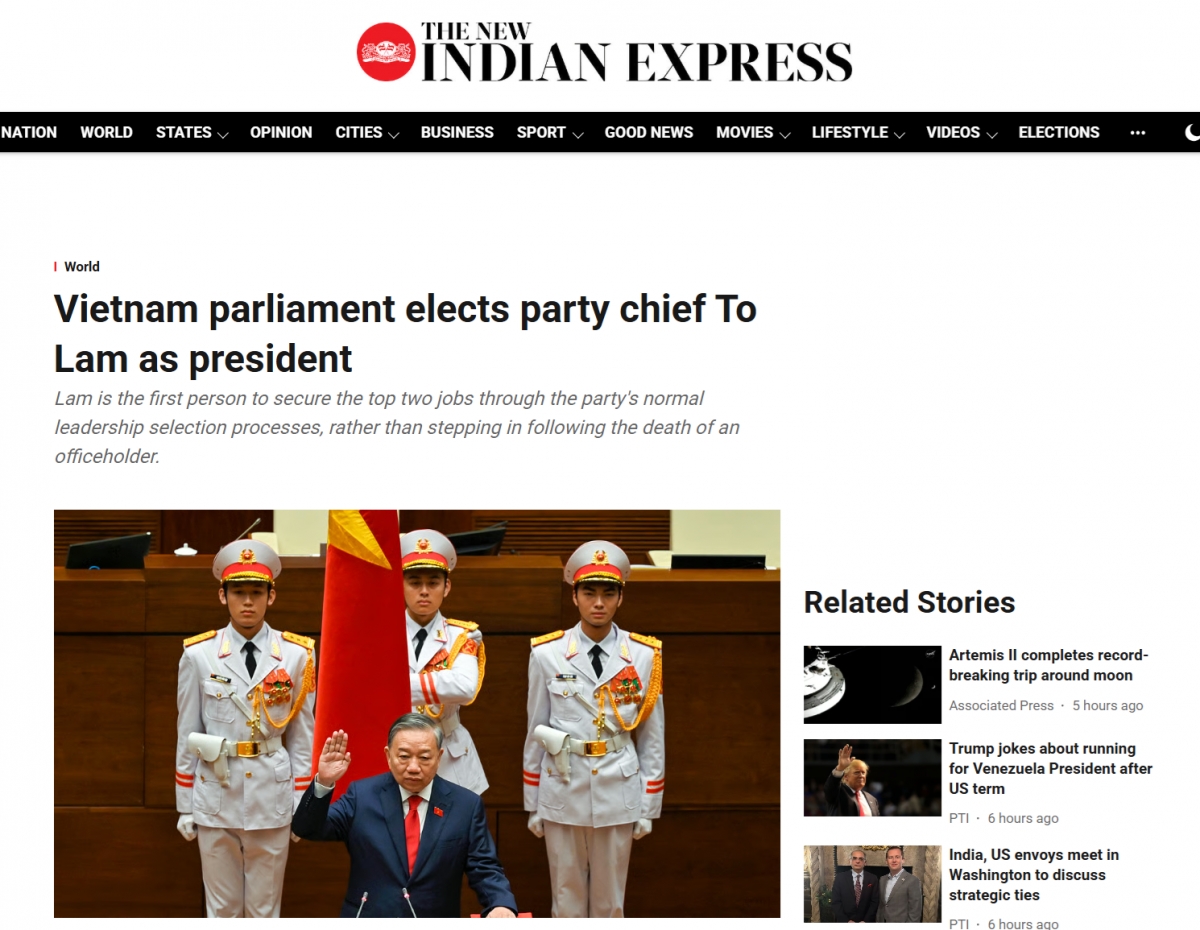 Tờ Indian Express đưa tin về sự kiện. Ảnh chụp màn hình.
