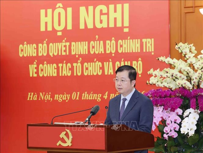 Đồng chí Nguyễn Thanh Lâm, Ủy viên Trung ương Đảng, Tổng Giám đốc Đài Truyền hình Việt Nam, đại diện lãnh đạo 5 cơ quan phát biểu. Ảnh: Phương Hoa/TTXVN