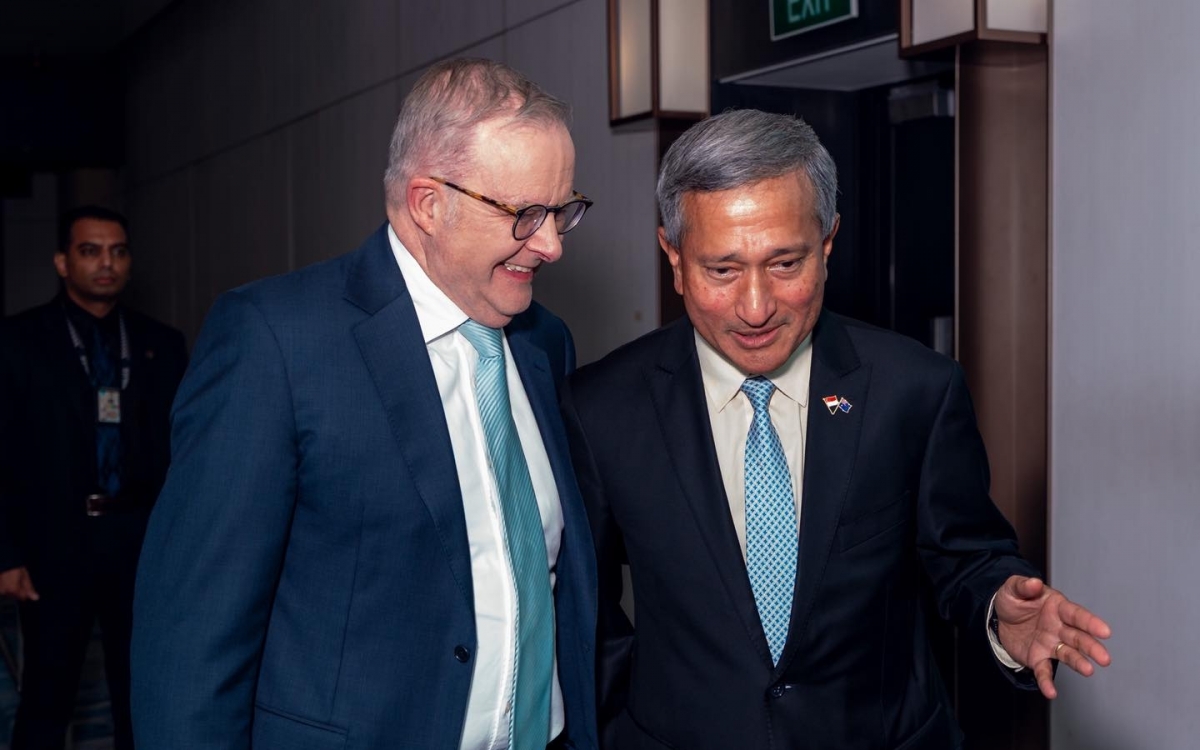 Ngoại trưởng Singapore Vivian Balakrishnan tiếp đón Thủ tướng Australia Anthony Albanese. Ảnh: FB Ngoại trưởng Singapore Vivian Balakrishnan.