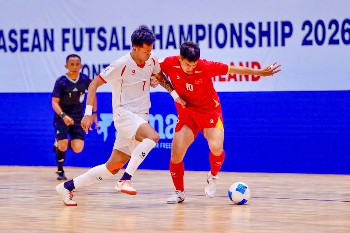 ĐT Futsal Việt Nam gặp ĐT Futsal Myanmar trong trận ra quân tại giải Futsal Đông Nam Á 2026. (Ảnh: VFF)