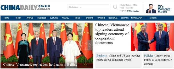 Chinadaily đưa tin về các hoạt động của Tổng Bí thư, Chủ tịch nước Tô Lâm và Phu nhân. Ảnh: TTXVN 