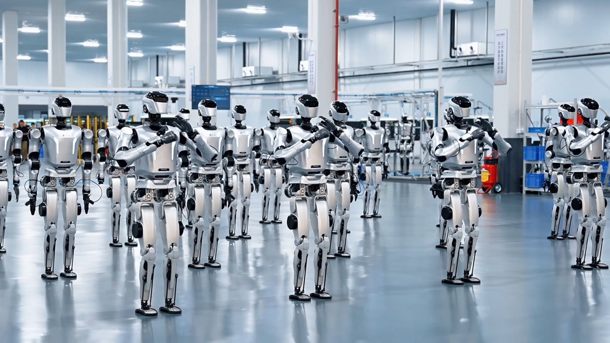 Dây chuyền sản xuất tự động với công suất 10.000 robot hình người mỗi năm do Leju Robotics và Dongfang Precision Mechinery phối hợp xây dựng. Ảnh: Chinadaily