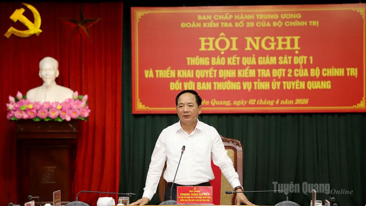 Ông Trịnh Văn Quyết, Ủy viên Bộ Chính trị, Bí thư Trung ương Đảng, Trưởng Ban Tuyên giáo và Dân vận Trung ương, Trưởng Đoàn kiểm tra. (Ảnh: Báo Tuyên Quang).
