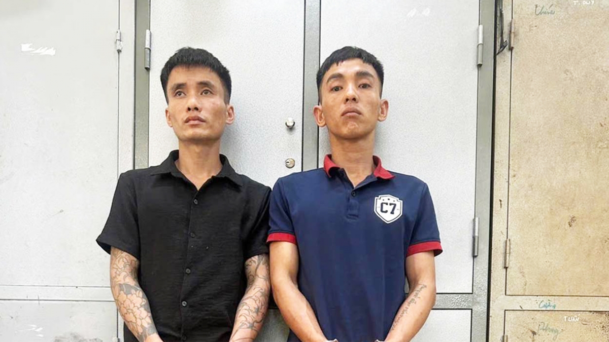 Đối tượng Quách Văn Tín và Nguyễn Văn Tâm tại cơ quan công an