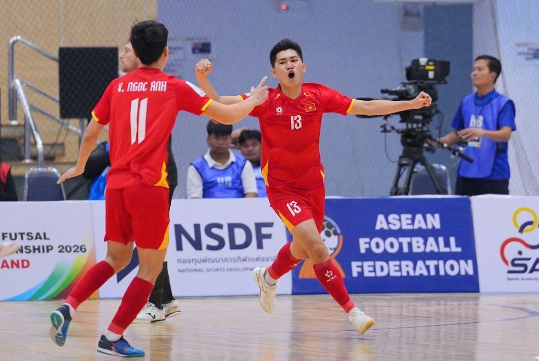 Đội tuyển futsal Việt Nam thắng đậm Australia ở giải futsal Đông Nam Á 2026 với tỉ số 4-0.