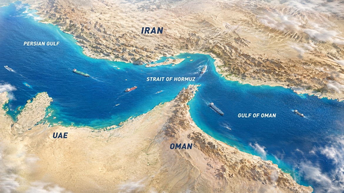 Eo biển Hormuz - điểm nóng trong đối đầu kinh tế và quân sự giữa Mỹ và Iran 2026. Đồ họa: ChatGPT.