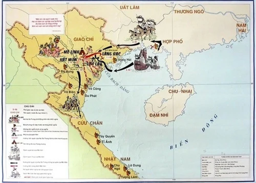 Lược đồ khởi nghĩa Hai Bà Trưng và cuộc kháng chiến chống quân xâm lược Hán. (Ảnh: Bảo tàng lịch sử Quốc gia)