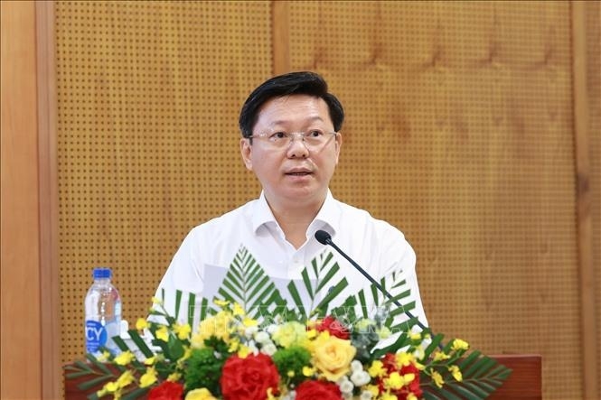  Uỷ viên Trung ương Đảng, Phó Trưởng Ban Tuyên giáo và Dân vận Trung ương Trần Thanh Lâm phát biểu tại hội nghị. Ảnh: TTXVN