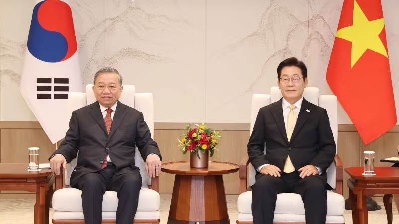 Tổng Bí thư Tô Lâm hội đàm với Tổng thống Hàn Quốc Lee Jae Myung trong chuyến thăm cấp Nhà nước tới Hàn Quốc, tháng 8/2025. (Ảnh: TTXVN)