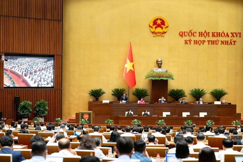 Quốc hội làm việc tại hội trường chiều 23/4 tại Kỳ họp thứ nhất. Ảnh: Quốc hội