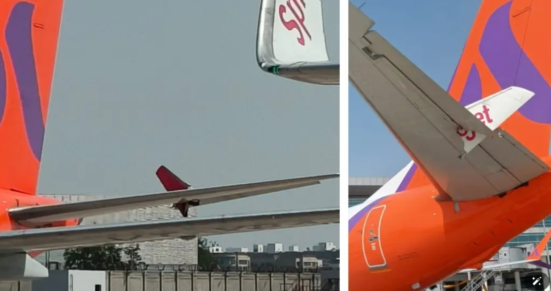 Ảnh máy bay SpiceJet bị hư hại. Ảnh: Timesofindia