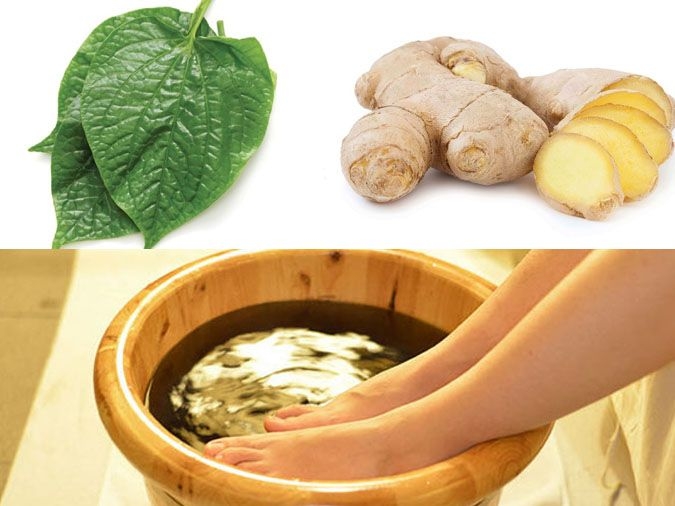 Lá lốt, gừng và muối là những nguyên liệu quen thuộc, thường được dùng trong bài thuốc ngâm chân dân gian