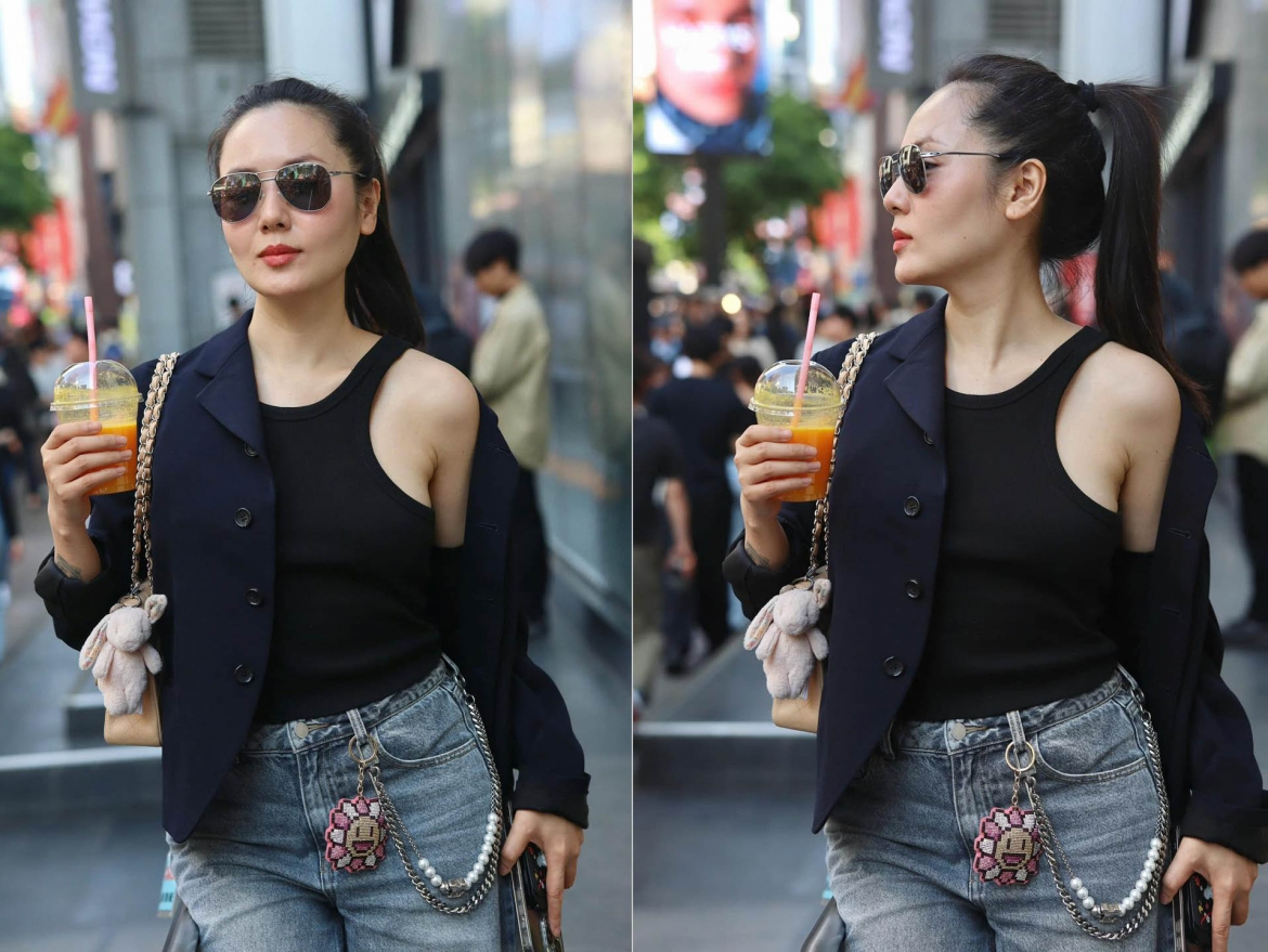 Phương Linh mang đến năng lượng vui vẻ với loạt ảnh kèm status “Thời tiết không như dự báo: nắng chói chang, gió thổi mạnh và nước cam tăng giá”.