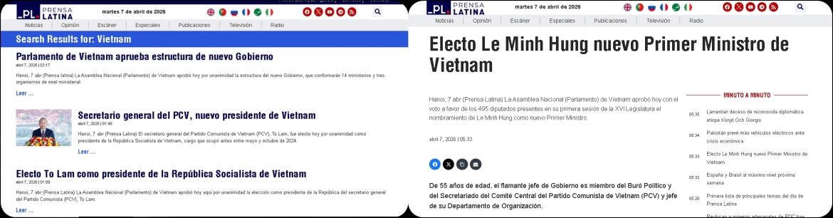 Prensa Latina đăng tải nhiều bài về kỳ họp thứ nhất Quốc hội khoá XVI