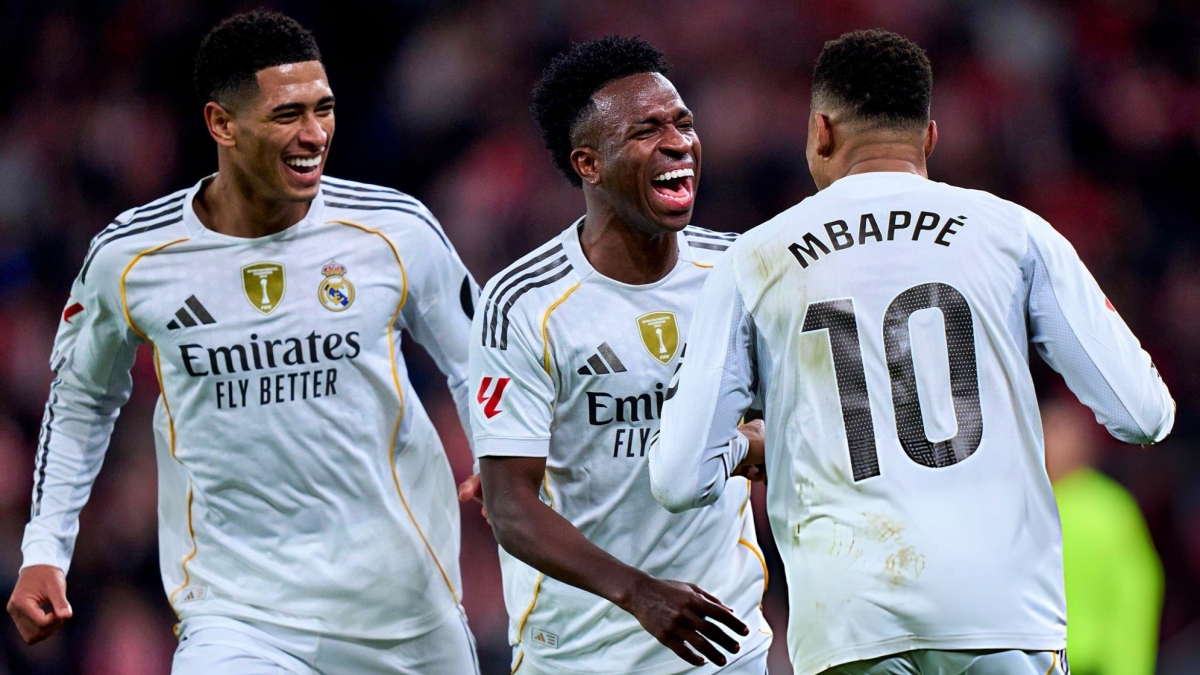 Nếu nhận thẻ phạt ở tứ kết lượt đi, Vinicius, Mbappe hay Bellingham sẽ bị treo giò ở lượt về trên sân Allianz Arena. (Ảnh: Getty)