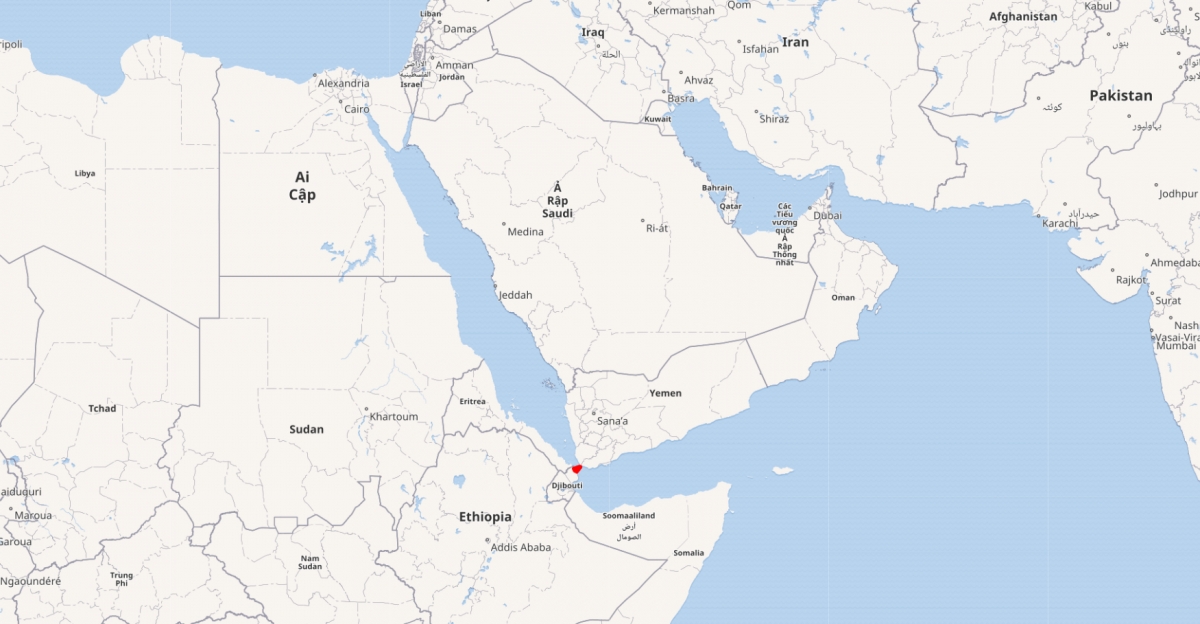 Vị trí eo biển Bab el-Mandeb (chấm đỏ). Ảnh Google map