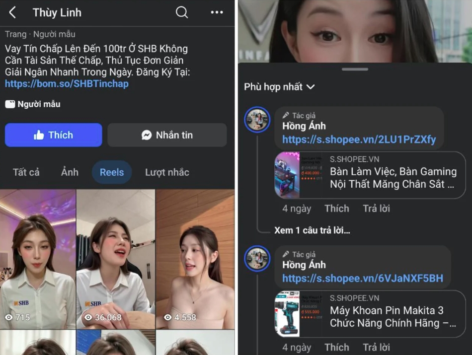 Đi kèm là những đường link quảng cáo, thậm chí mời gọi mở thẻ ngân hàng, giao dịch tài chính (Ảnh chụp màn hình)