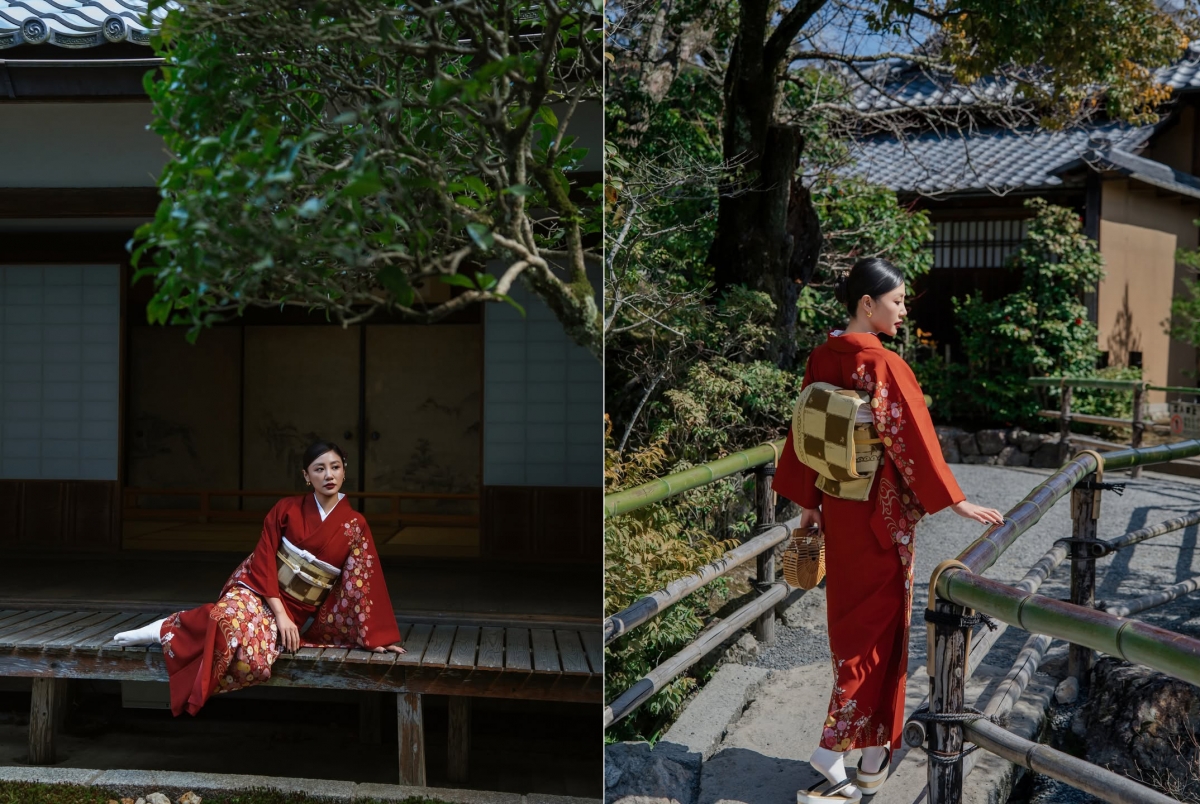 Ca sĩ Văn Mai Hương lại mang đến màu sắc khác biệt khi diện trang phục truyền thống Nhật Bản tại Kyoto, vừa nền nã vừa cuốn hút.