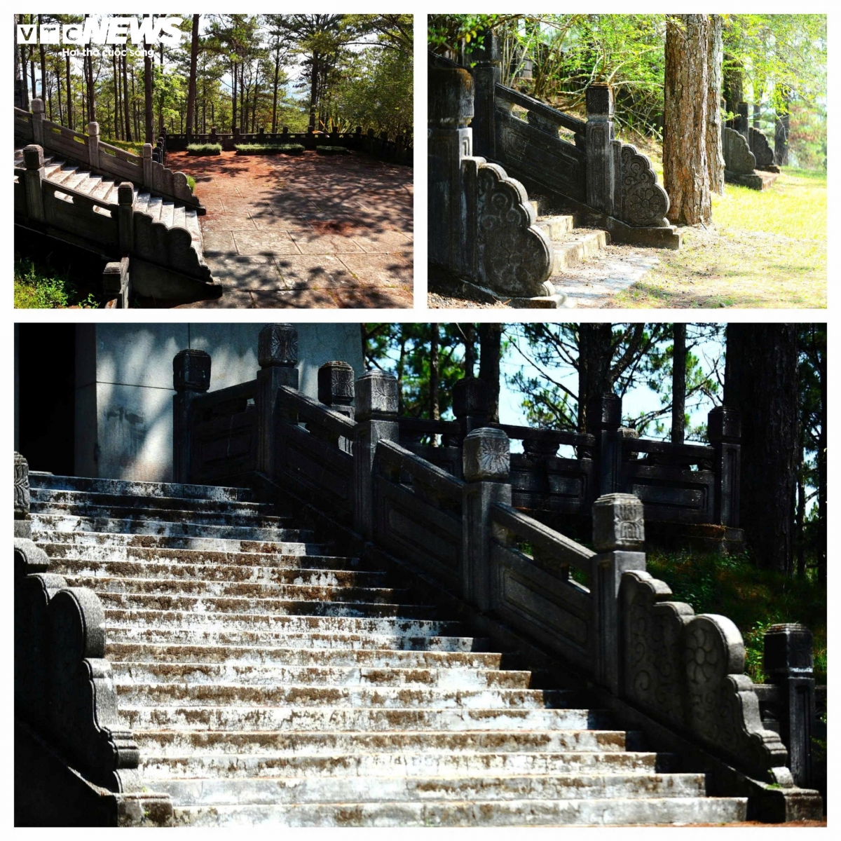 Bên cạnh đó, có một điều đặc biệt là trong suốt 158 bậc thang ấy, cứ cách từ 9 đến 13 bậc là sẽ có một chiếu nghỉ. Nếu muốn đến được khu vực trung tâm của lăng tẩm, đồng thời là nơi an táng thi hài của vị Quận công và Nhị phẩm phu nhân, bạn sẽ phải đi ngang qua một sân tế, sau đó leo thêm 13 bậc thang dẫn lên khu vực sân chầu trước khi đi hết 20 bậc thang cuối cùng