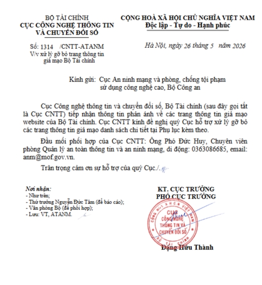 Bộ Tài chính chủ động phối hợp các cơ quan liên quan gỡ bỏ các trang thông tin giả mạo