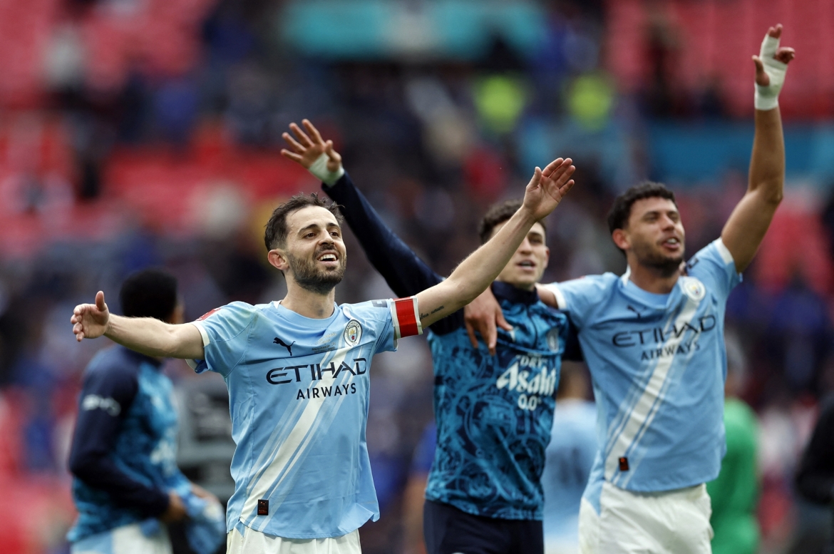Niềm vui của các cầu thủ Man City. (Ảnh: Reuters)