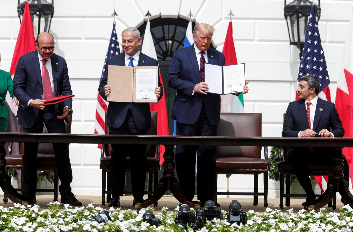 Lễ ký Hiệp định Abraham giữa Mỹ, Israel, Bahrain và UAE tại Nhà Trắng ngày 15/9/2020 (Ảnh: Reuters)