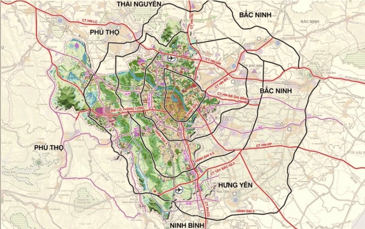 Mạng lưới giao thông quy hoạch Thủ đô tầm nhìn 100 năm (Ảnh: KT)