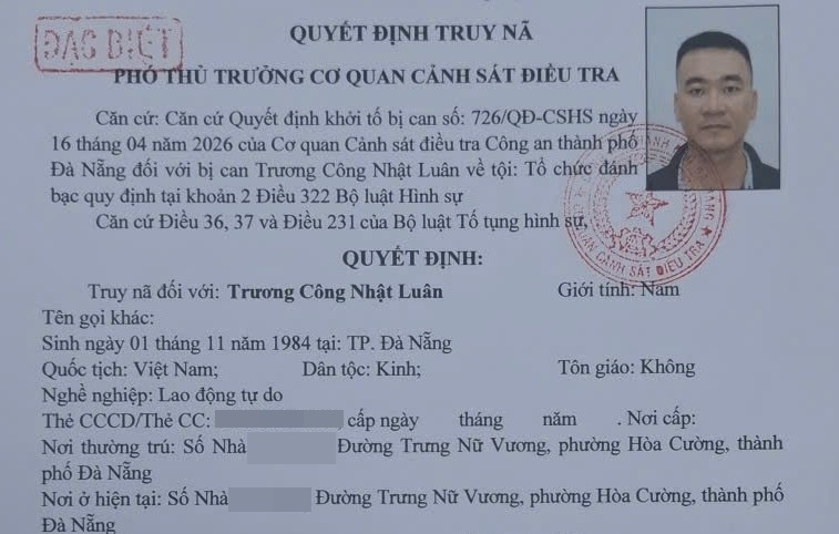 Quyết định truy nã loại đặc biệt đối với Trương Công Nhật Luân