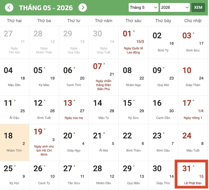 Chính lễ Phật đản là ngày 15/4 âm lịch, tức 31/5 dương lịch. (Ảnh chụp màn hình)