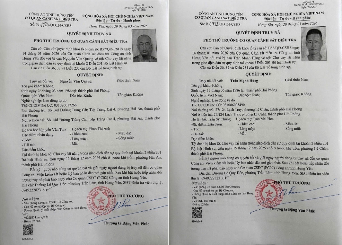 2 đối tượng bị truy nã. (Ảnh: CAHY)