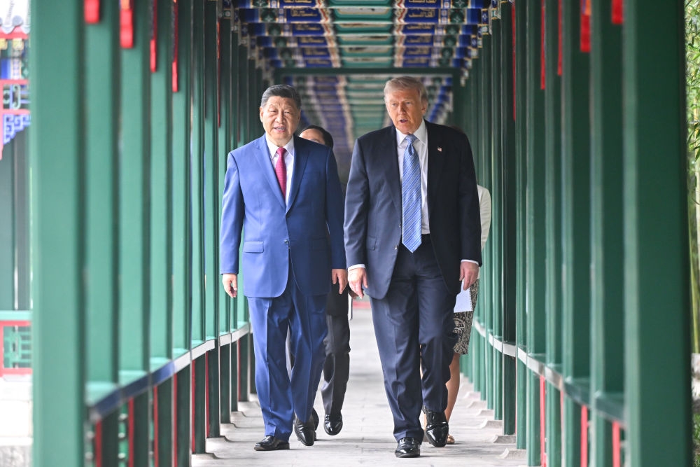 Chủ tịch Trung Quốc Tập Cận Bình và Tổng thống Mỹ Donald Trump tại Trung Nam Hải. Ảnh: Tân Hoa xã