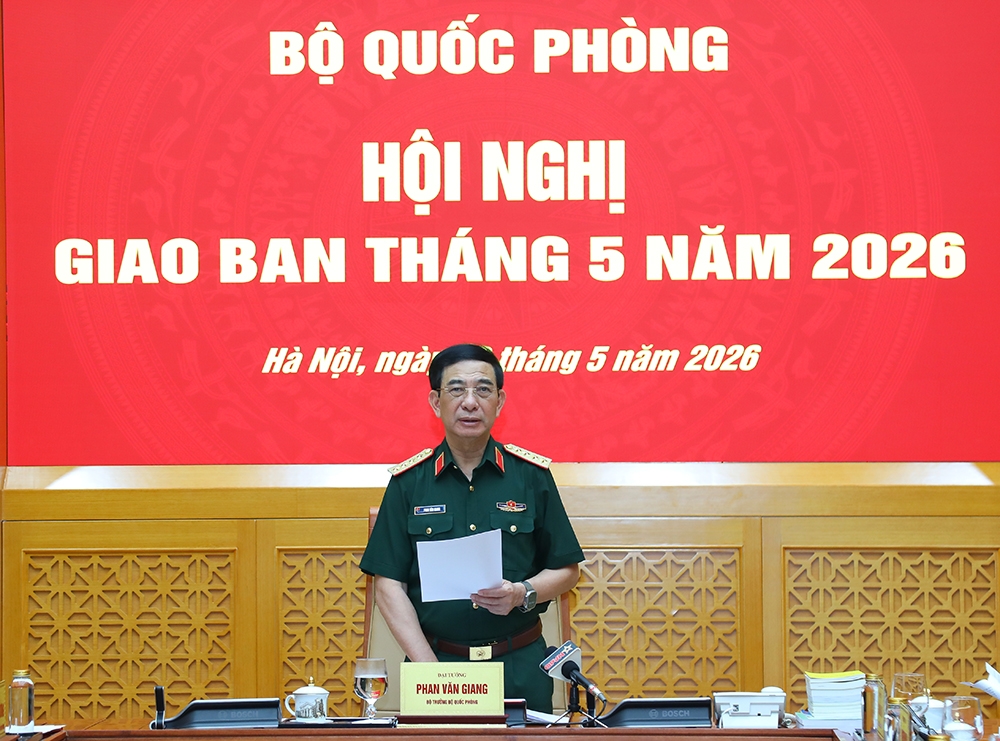 Đại tướng Phan Văn Giang phát biểu tại hội nghị. (Ảnh: Nguyên Hải)