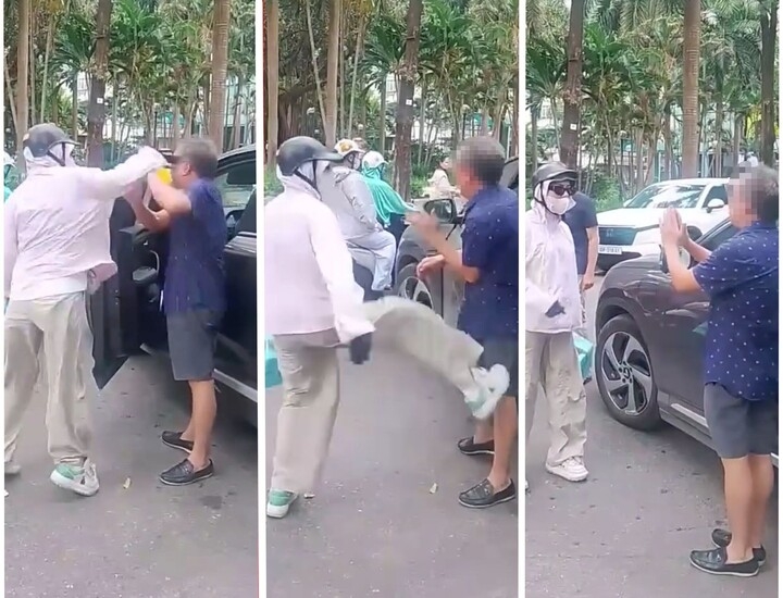 Người phụ nữ chửi bới thậm tệ, lao vào hành hung nam tài xế sau va chạm giao thông. (Ảnh cắt từ clip)