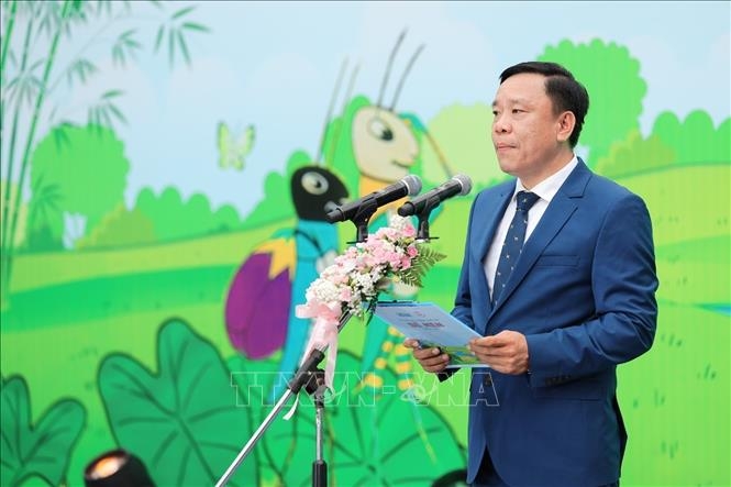 Ông Nguyễn Thiện Thuật, Tổng biên tập Báo Thể thao và Văn hóa, Trưởng ban Tổ chức Giải thưởng Thiếu nhi Dế mèn phát biểu khai mạc. Ảnh: Phạm Tuấn Anh/TTXVN