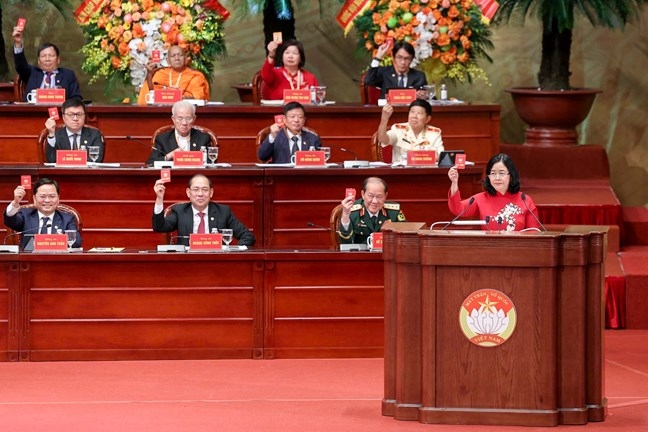Đại hội biểu quyết thông qua thông qua Đề án nhân sự Ủy ban Trung ương MTTQ Việt Nam khóa XI, nhiệm kỳ 2026-2031 (Ảnh: MTTQ)