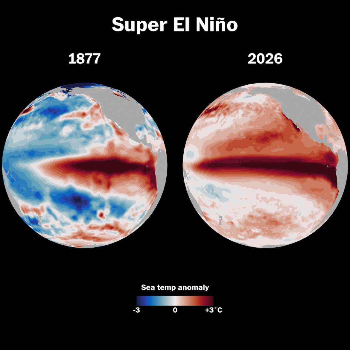 Hiện tượng El Nino dữ dội nhất từng được ghi nhận, xảy ra từ năm 1877 đến năm 1878, đã góp phần gây ra nạn đói khiến hơn 50 triệu người thiệt mạng. Ảnh: WP/ECMWF/NOAA