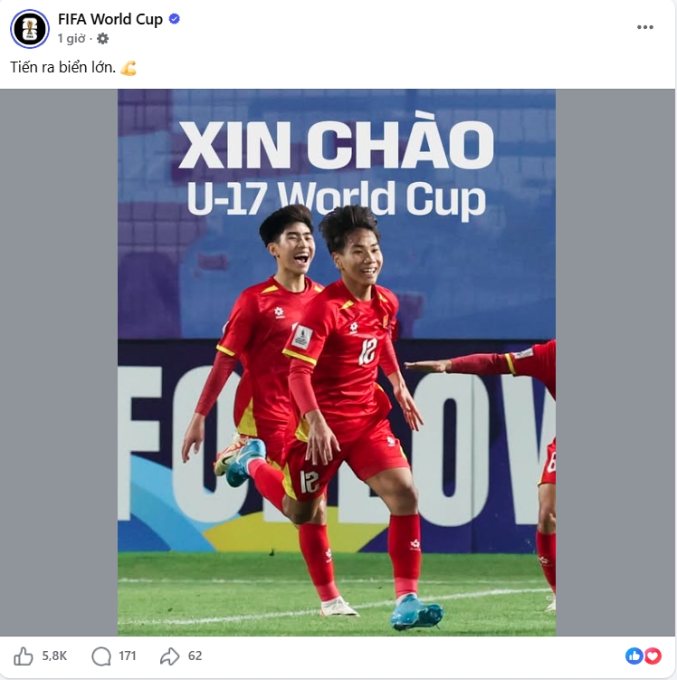 Trang mạng xã hội của FIFA chúc mừng U17 Việt Nam giành vé dự World Cup. (Ảnh: Chụp màn hình)