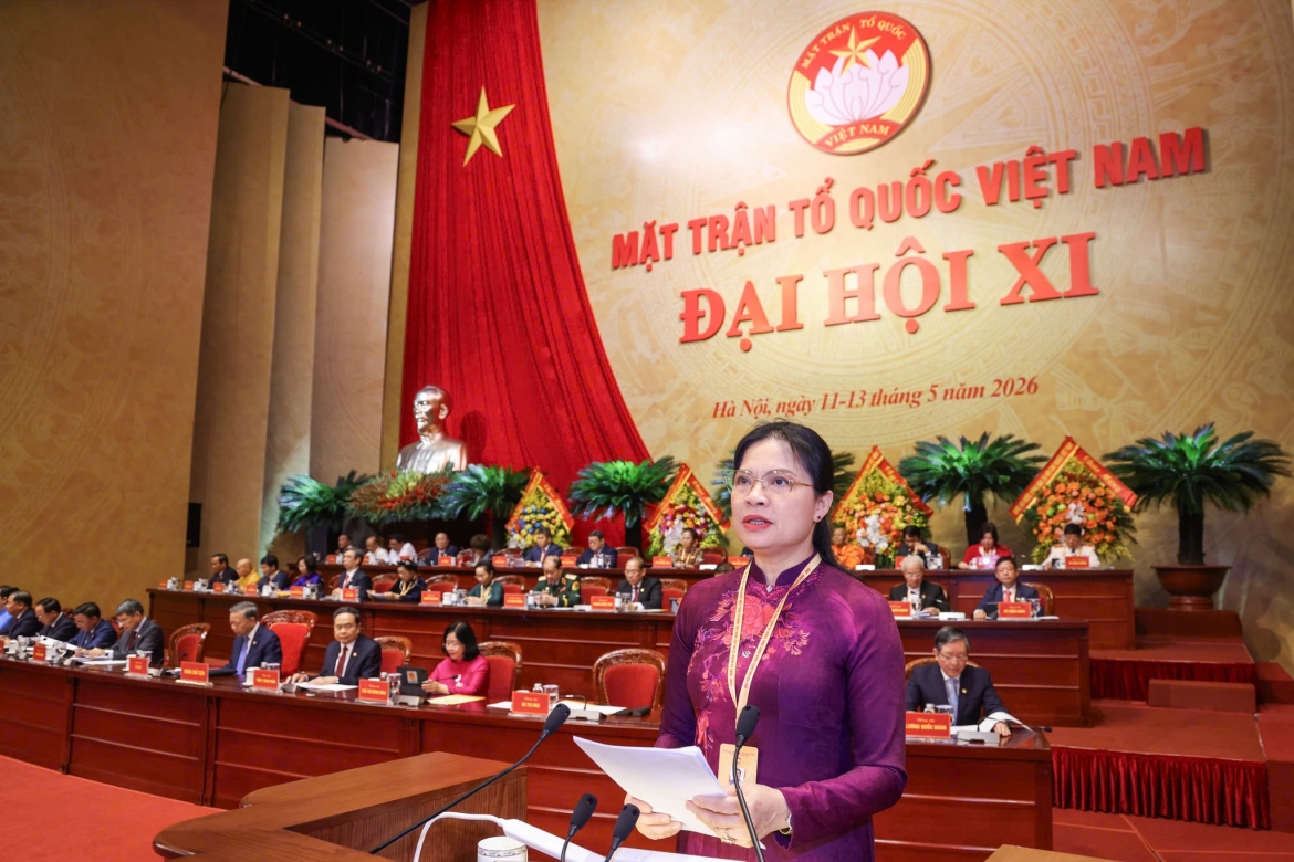 Bà Hà Thị Nga, Tổng Thư ký - Phó Chủ tịch Ủy ban Trung ương MTTQ Việt Nam khóa X nhấn mạnh 6 nội dung nổi bật. (Ảnh: Lê Khánh)