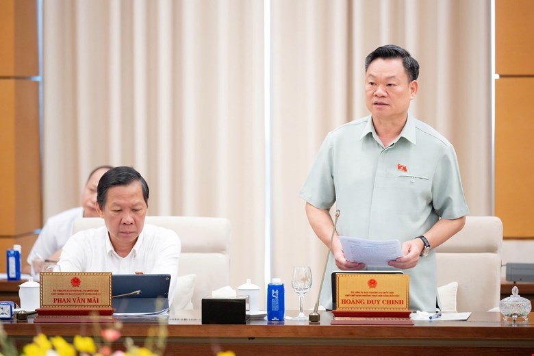 Phó Chủ tịch Thường trực Hội đồng Dân tộc Hoàng Duy Chinh phát biểu tại phiên làm việc. Ảnh: Quốc hội