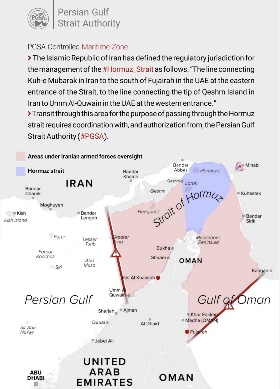 Iran công bố vùng giám sát quản lý có kiểm soát tại eo biển Hormuz. Ảnh: X