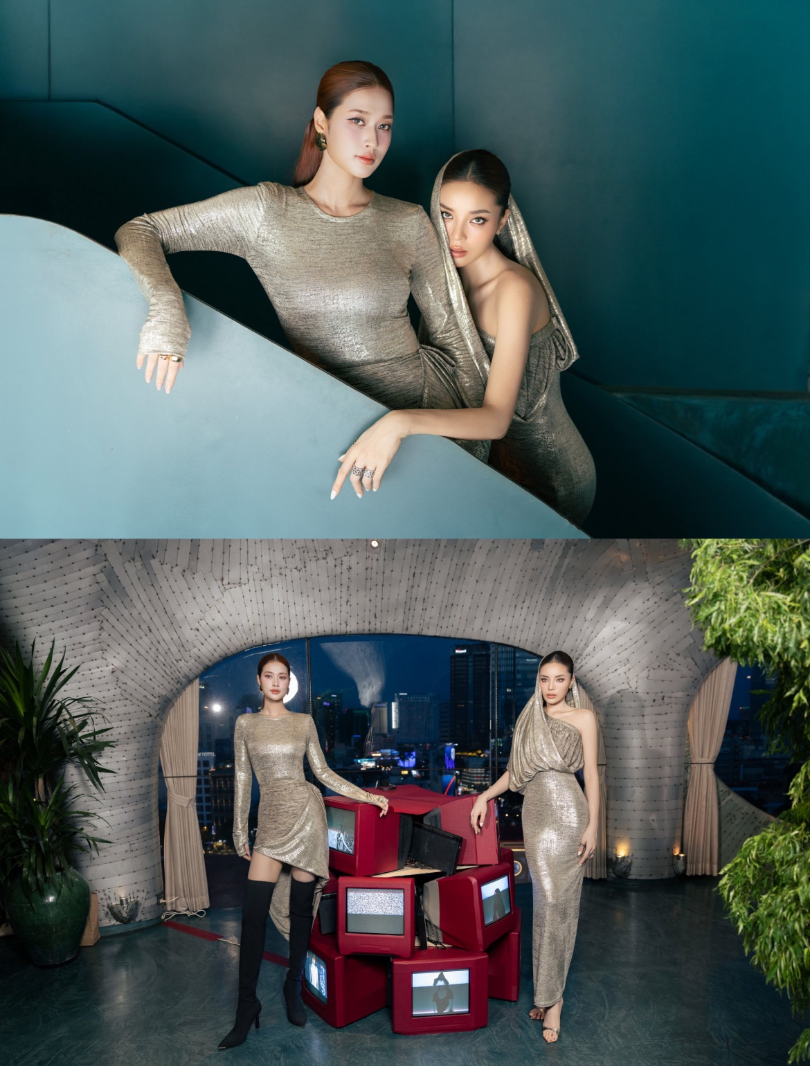 Nguyễn Cao Kỳ Duyên và Đoàn Thiên Ân tiếp tục trở thành tâm điểm khi đăng loạt ảnh tại fashion show. Đặc biệt, câu caption hài hước: “Đi coi fashion show ở gần chợ Bến Thành mà tưởng đâu tụi em đang ở Dubai ạ” nhanh chóng viral vì quá duyên dáng và đúng tinh thần Gen Z.