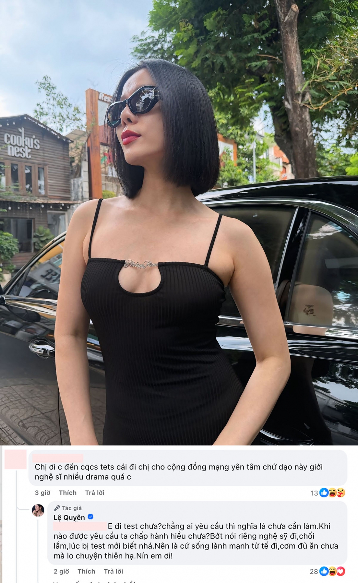Ca sĩ Lệ Quyên lựa chọn đáp trả không khoan nhượng những ý kiến công kích mình xoay quanh những tin đồn liên quan đến chất kích thích trên trang mạng cá nhân.