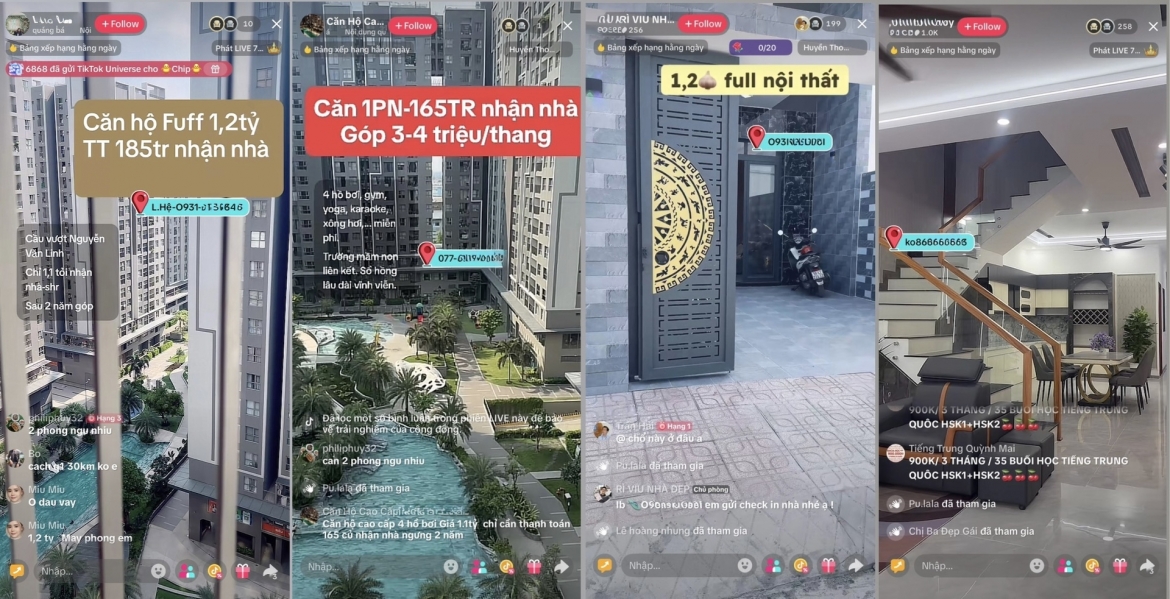 Tràn lan video livestream bán bất động sản trên TikTok. (Ảnh chụp màn hình)