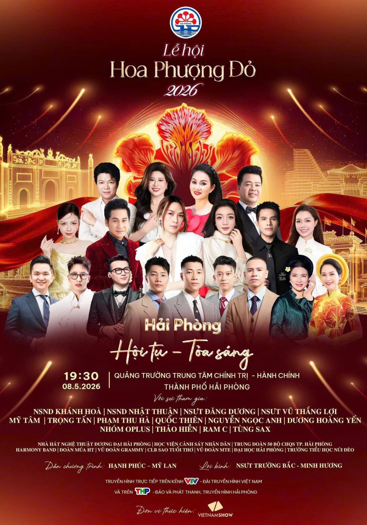 Chương trình nghệ thuật khai mạc Lễ hội Hoa Phượng Đỏ Hải Phòng 2026 quy tụ dàn nghệ sĩ tên tuổi.