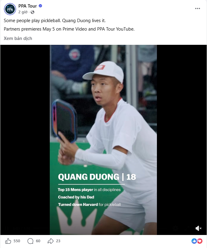 PPA Tour đăng tải trailer giới thiệu phóng sự về Quang Dương. (Ảnh: Chụp màn hình)