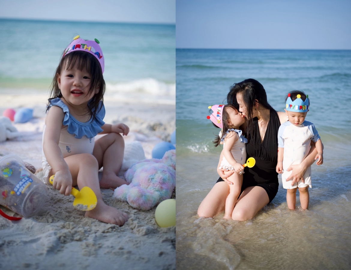 Phương Oanh thu hút hàng chục nghìn lượt thích khi đăng ảnh bé Jenny chơi đùa trong chuyến du lịch mừng sinh nhật hồi giữa tháng 5. Dưới bài đăng, hàng nghìn khán giả khen bé dễ thương, thừa hưởng nhiều nét đẹp từ mẹ.