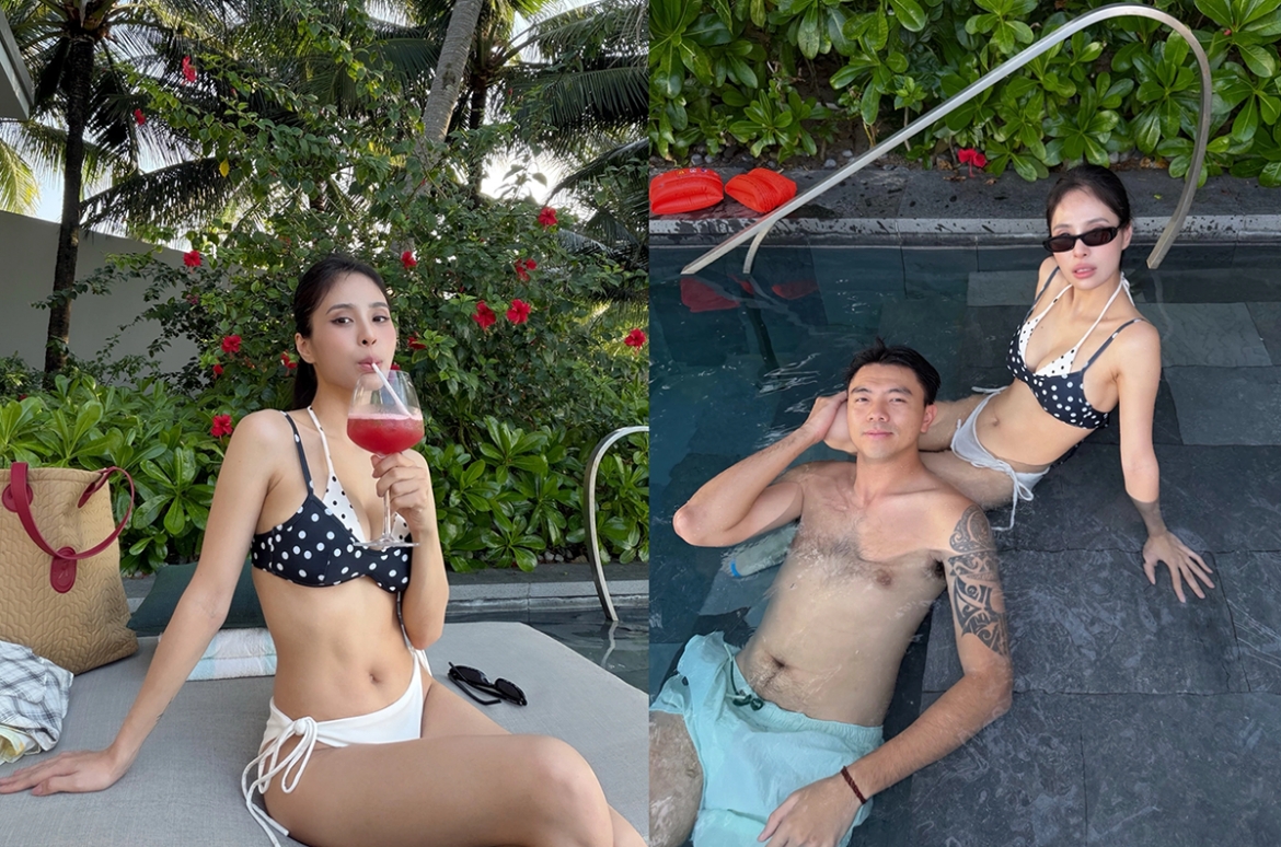 Sao Việt 28-5: Ca nương Kiều Anh cùng ông xã Văn Quỳnh đưa hai con trai Soup và Tomyum đi nghỉ mát tại Phú Quốc. Trong thời tiết nắng nóng, vợ chồng cô cùng hai con dành nhiều thời gian thư giãn tại hồ bơi và tắm biển.