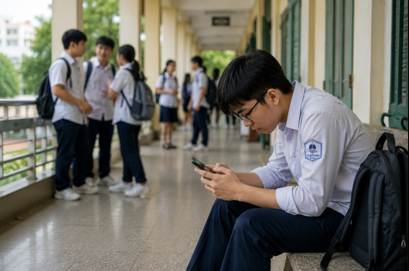 Dành quá nhiều thời gian cho mạng xã hội khiến nhiều học sinh khó tập trung, giảm động lực học tập và bị thu hẹp các mối quan hệ ngoài đời thực (Ảnh: ChatGPT)