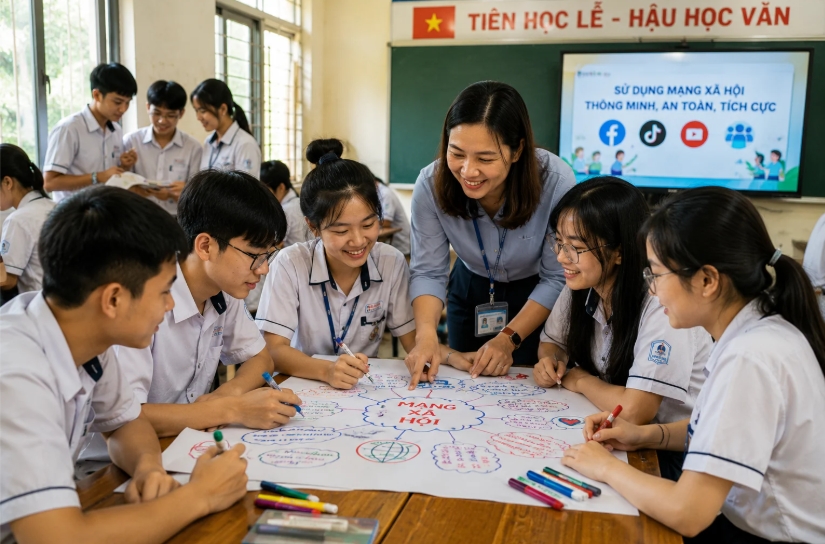 
Nhà trường, gia đình và xã hội cần cùng chung tay định hướng, tạo sân chơi bổ ích, giúp học sinh sử dụng công nghệ thông minh, an toàn và tích cực (Ảnh: ChatGPT)